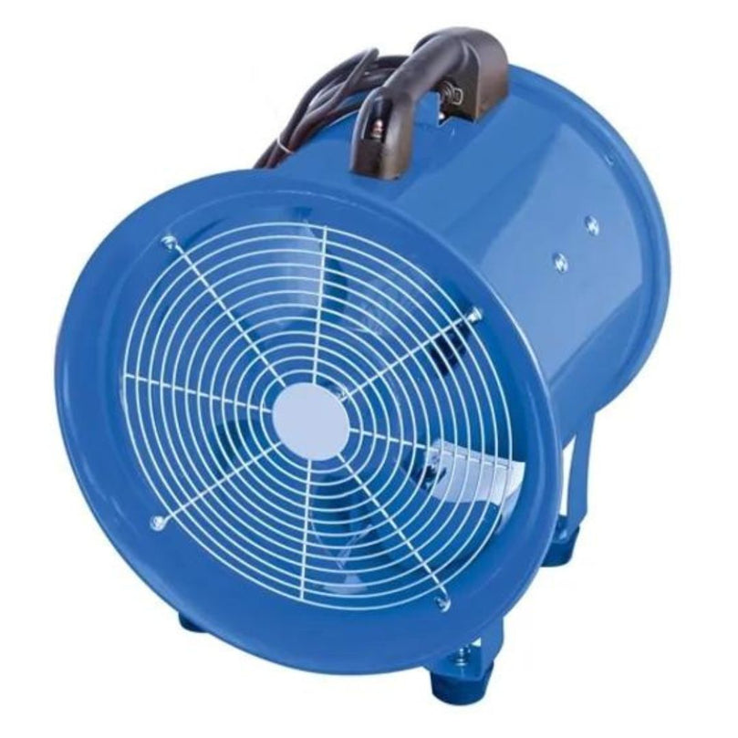 Broughton VF250 110V Tough Steel Extractor Fan slight angle from Bright Air in blue