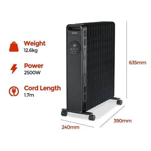 Features of 2.5kW Digital Oil Filled Radiator in Black