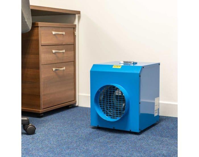 Broughton Blue Giant FF3 3kw Portable Fan Heater - Includes Spigot for Ducting 230V & 110V from Bright Air shown in situ