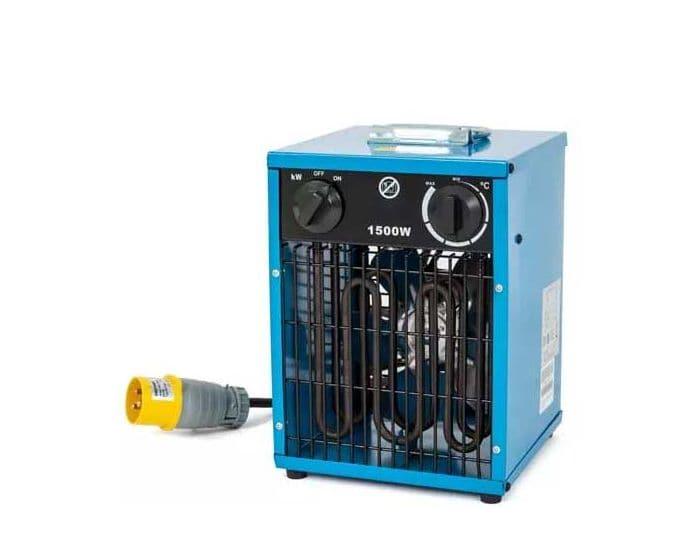 Broughton IFH2 Industrial Fan Heater 1.5Kw/5100Btu With Fitted Cable 16A 110V~50Hz showing unit controls from Bright Air
