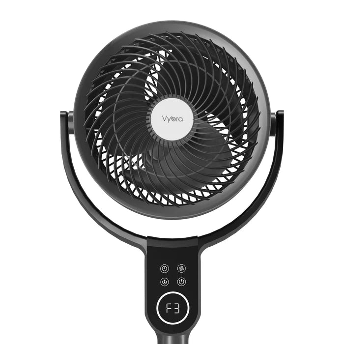 Vybra Air 50W Oscillator fan, remote control Graphite showing fan head and controls from Bright Air