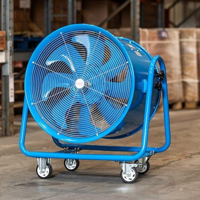 Broughton VF600 110V Tough Steel Extractor Fan shown in warehouse situation from Bright Air